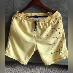 Boss Hugo Boss mens yellow shorts / swim trunks with inner shorts size M